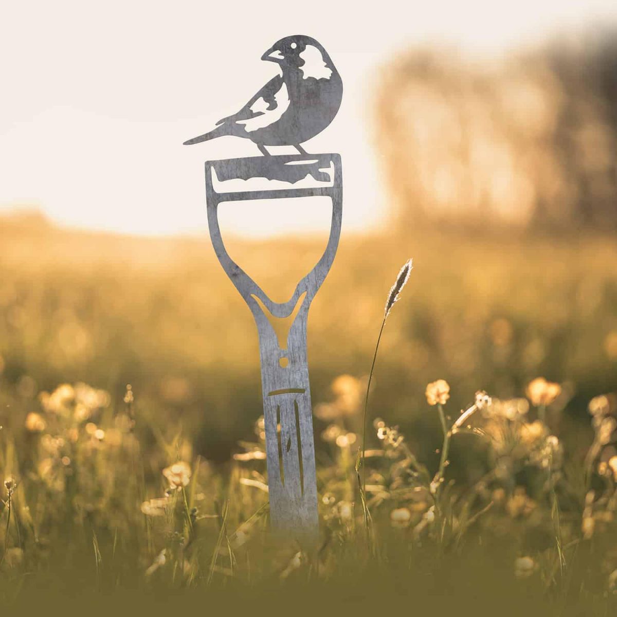 Greenfinch Bird Sheet Steel Silhouette in Natural Steel Finish in Situ