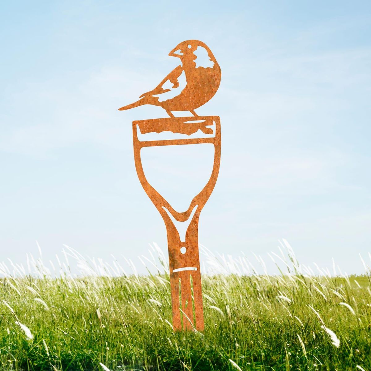 Greenfinch Bird Sheet Steel Silhouette in Rustic Finish in Situ