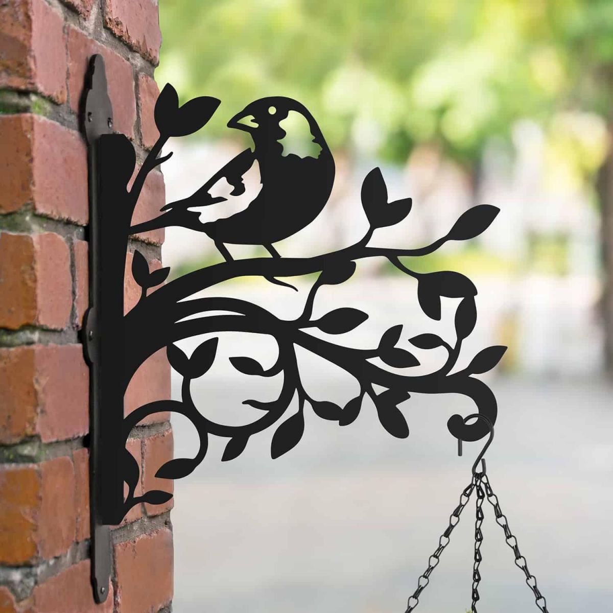 Steel Hanging Basket Bracket with Greenfinch & Branches Topper