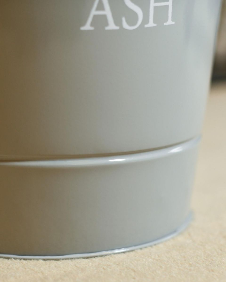 Close Up Of Grey Ash Bucket with Lid Finish Close Up Of Grey Ash Bucket with Lid Finish