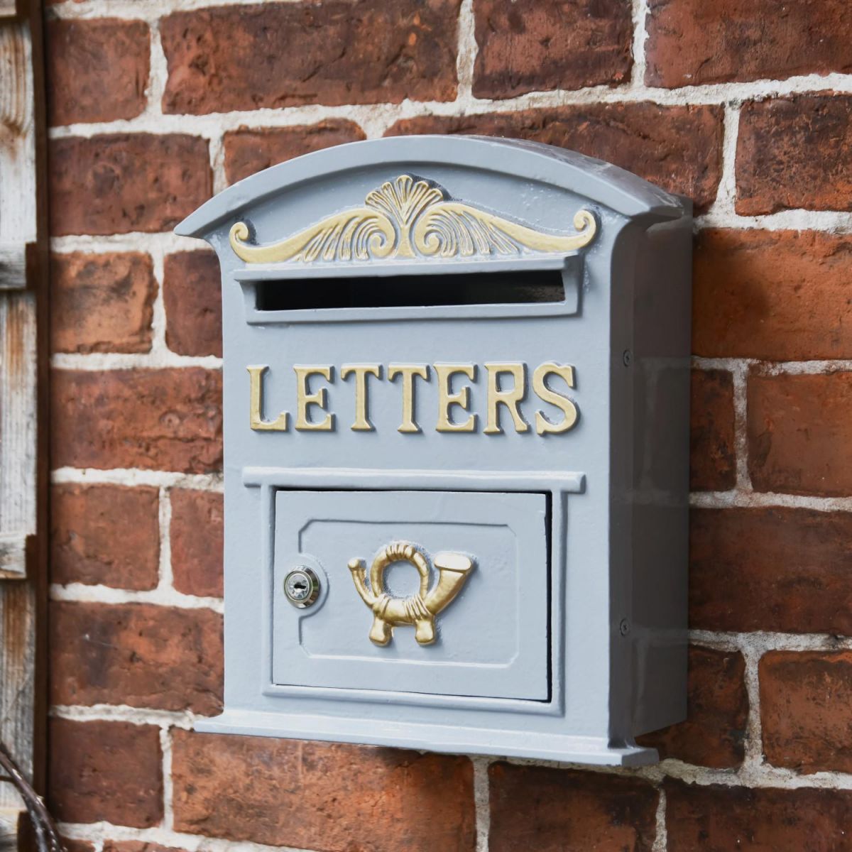 Grey & Gold Curved Cambridge Traditional Wall Mounted Post Box