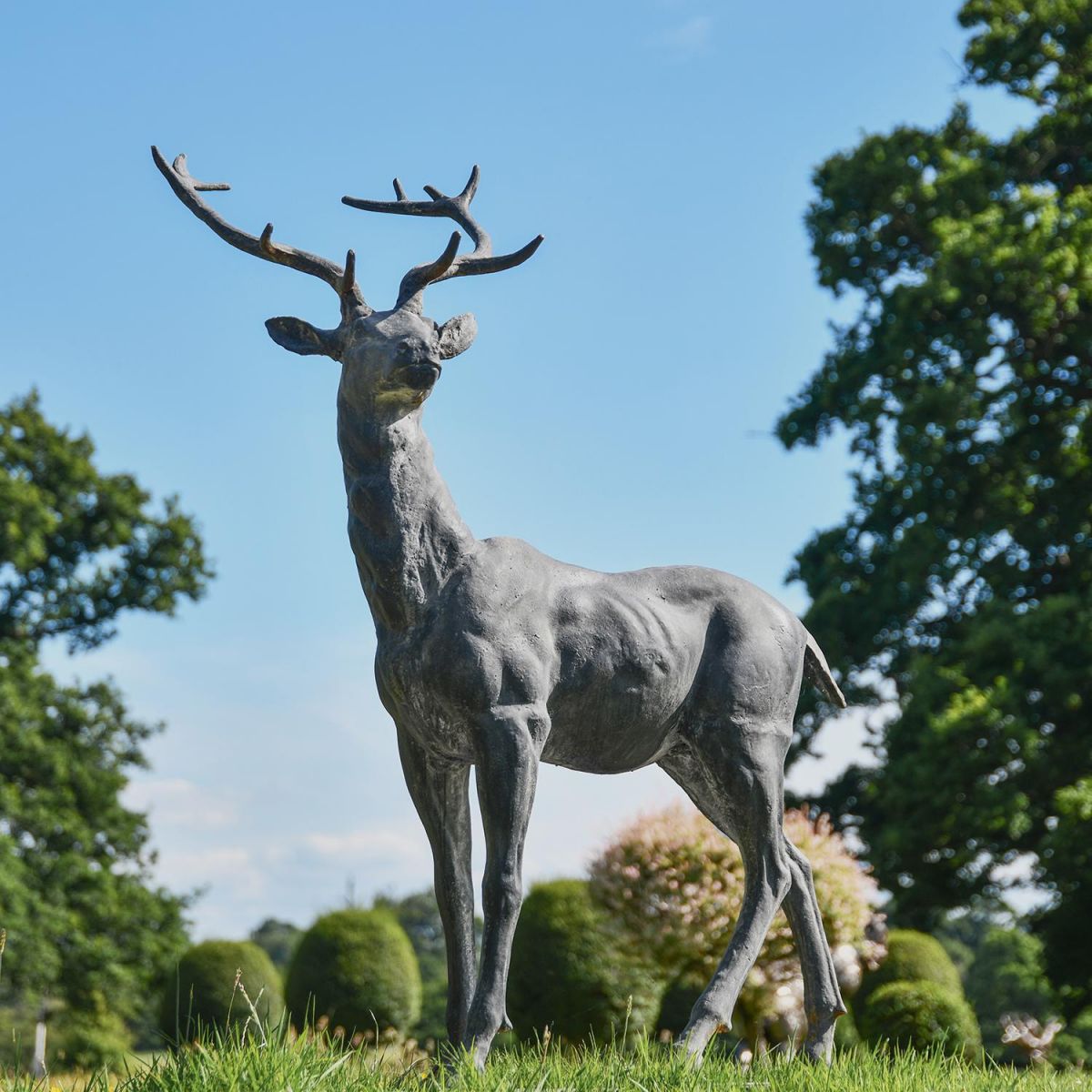 Grey Standing Stag Sculpture in Use in the Garden