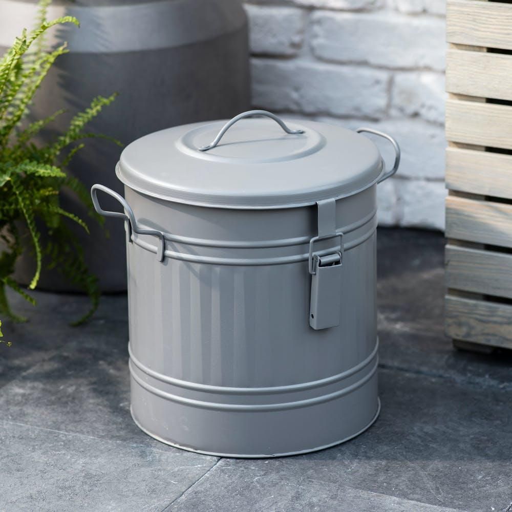 Grey Steel Storage Compost Bin in Situ