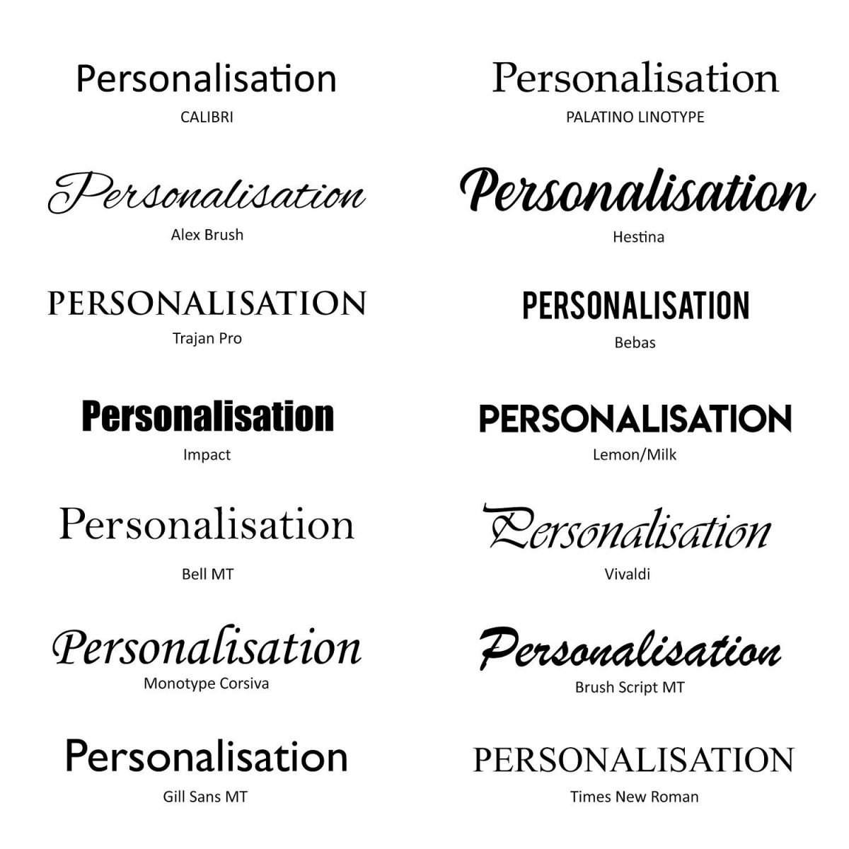 Image of fonts available  Image of fonts available