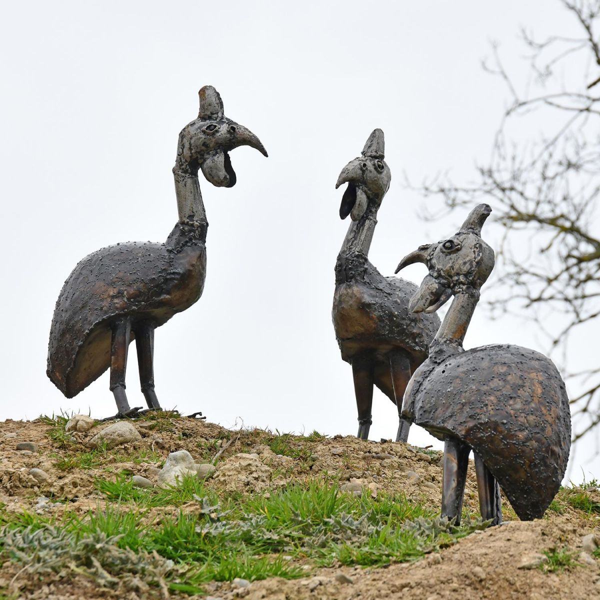 Group of Guinea Fowl Garden Sculptures in the Garden Group of Guinea Fowl Garden Sculptures in the Garden