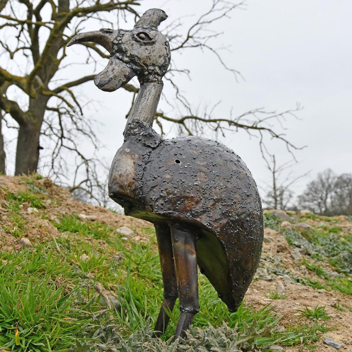 Side View of the Guinea Fowl Recycled Metal Garden Sculpture Side View of the Guinea Fowl Recycled Metal Garden Sculpture