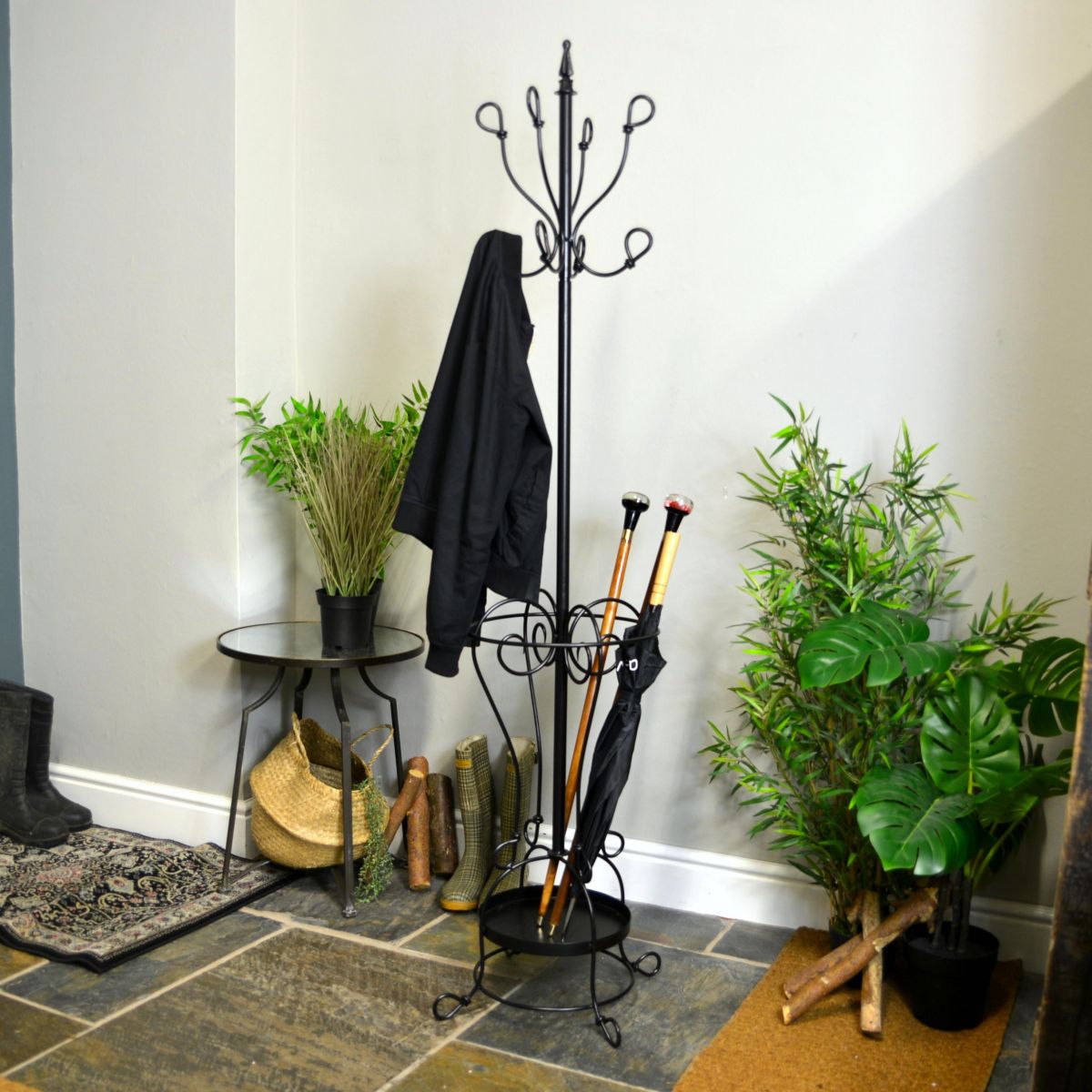 Black Hallway Butler Hat & Coat Stand in Situ in Use