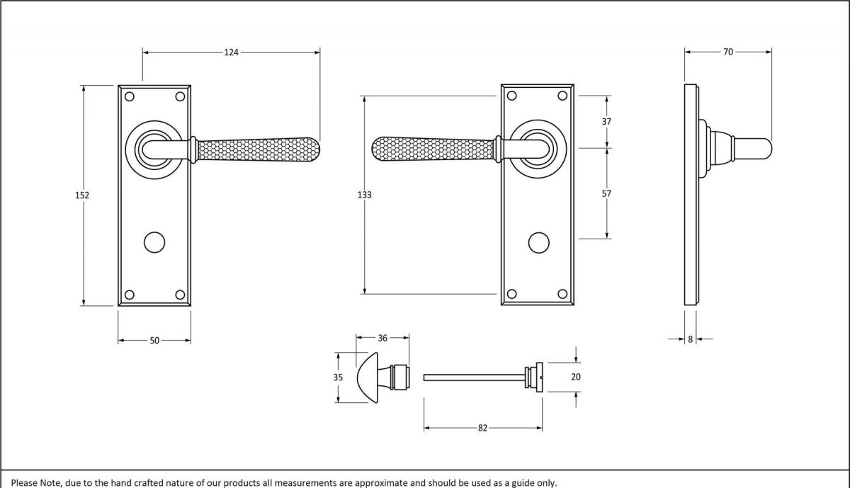 Hammered Bright Chrome Lever Bathroom Door Handle Dimensions