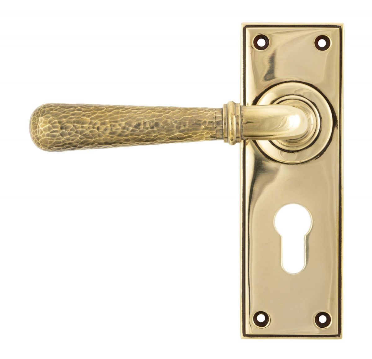 Hammered Aged Brass Lever Euro Door Handle