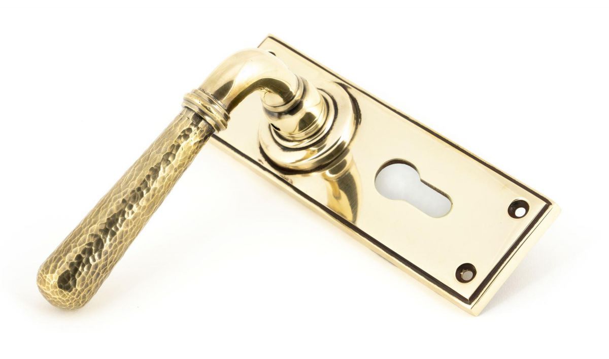 Hammered Aged Brass Lever Euro Door Handle Side View