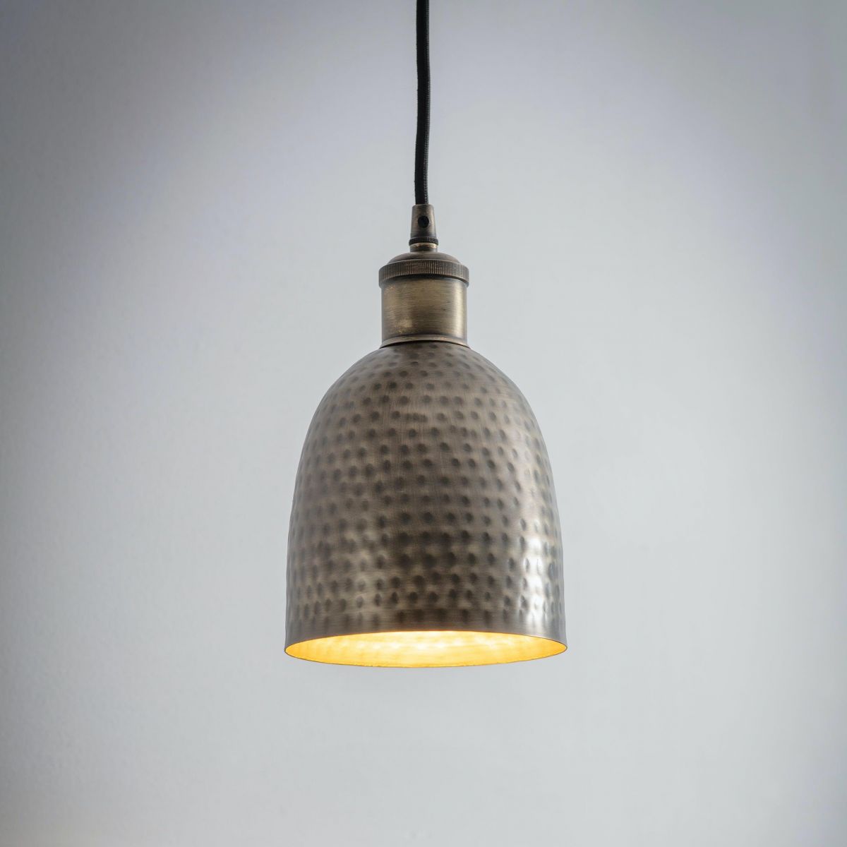 Hammered Brass Bowl Hanging Light in Situ Hammered Brass Bowl Hanging Light in Situ