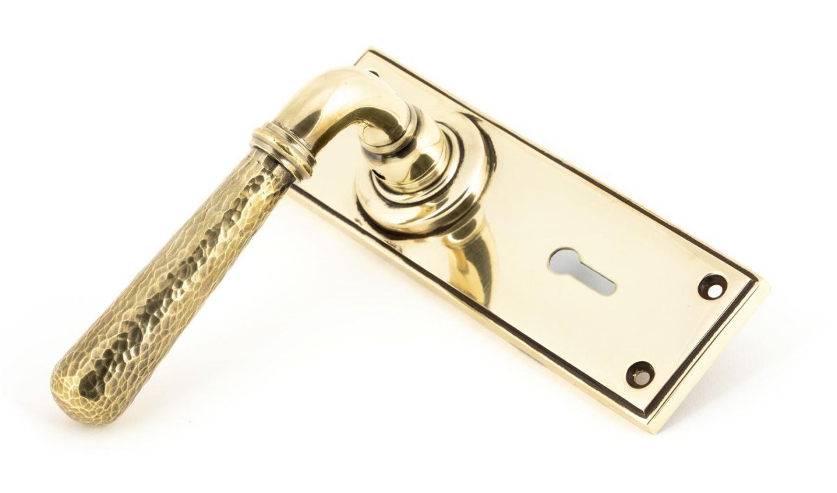Hammered Aged Brass Lever Lock Door Handle Side View