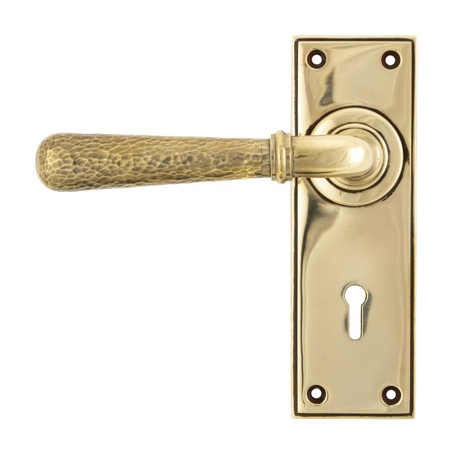Hammered Aged Brass Lever Lock Door Handle