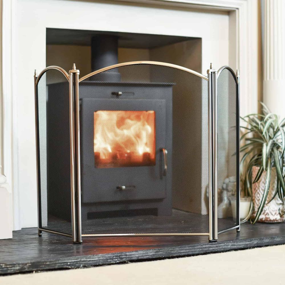 "Hanbury" Three Fold Black & Brushed Steel Fire Guard