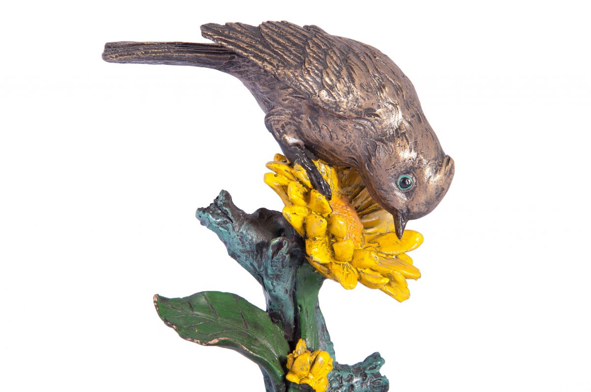 Hand Painted Bird on Flower Statue mounted on Granite Plinth