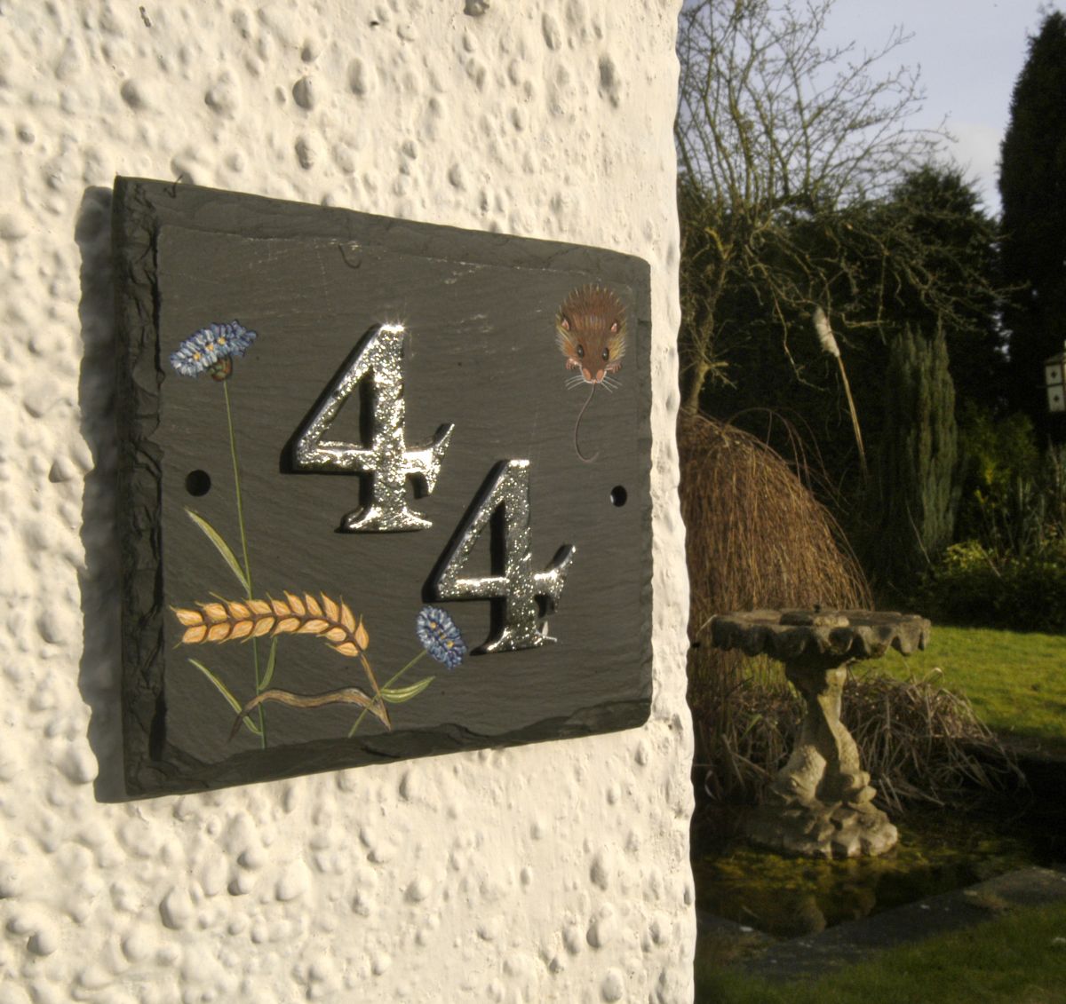 Hand Painted "Harvest Mouse" Slate Number Sign