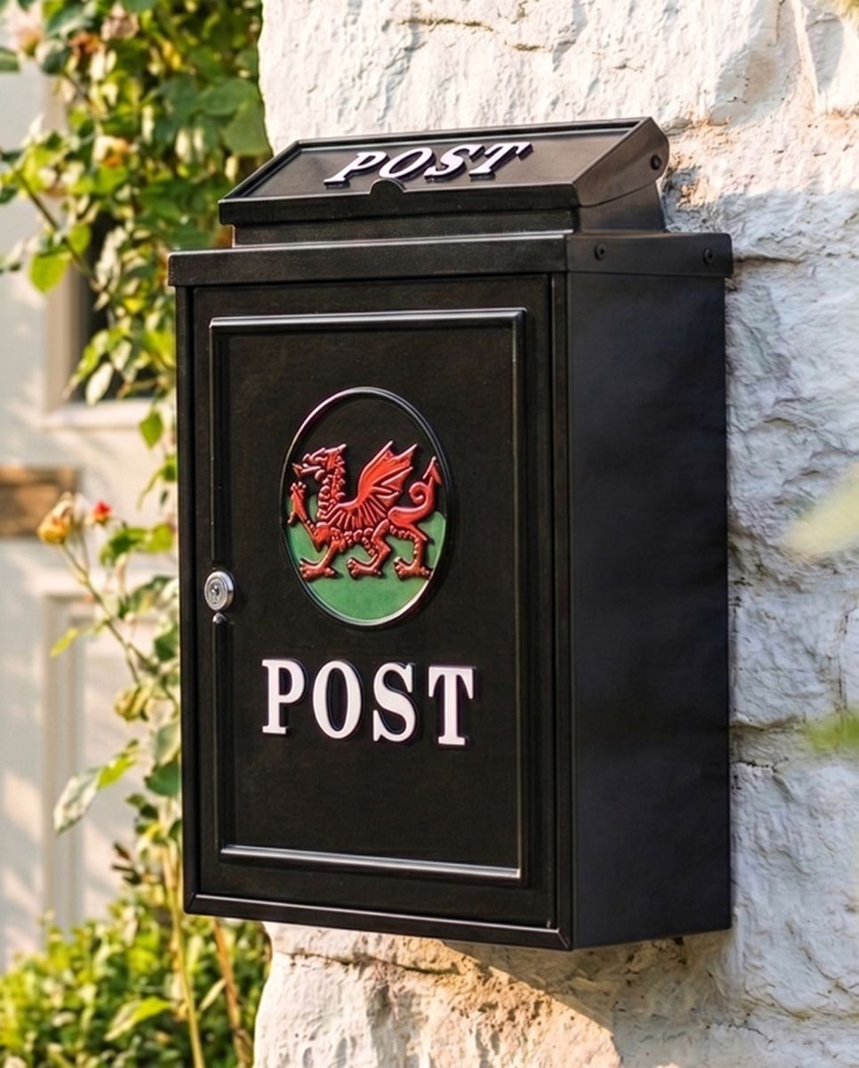 Hand Painted Welsh Dragon Wall Mounted Post Box digital illustration