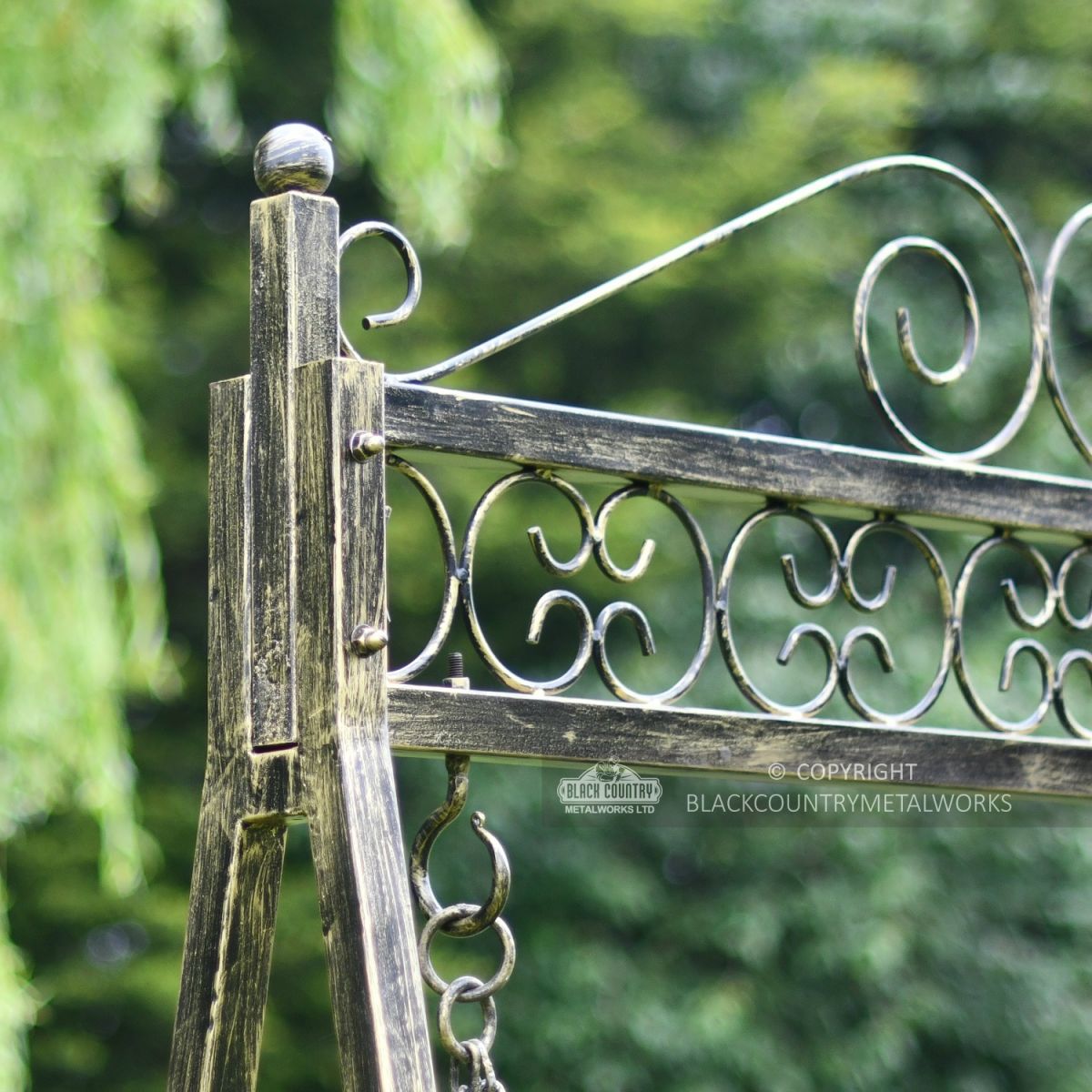 Handmade swing seat for garden black and gold finish