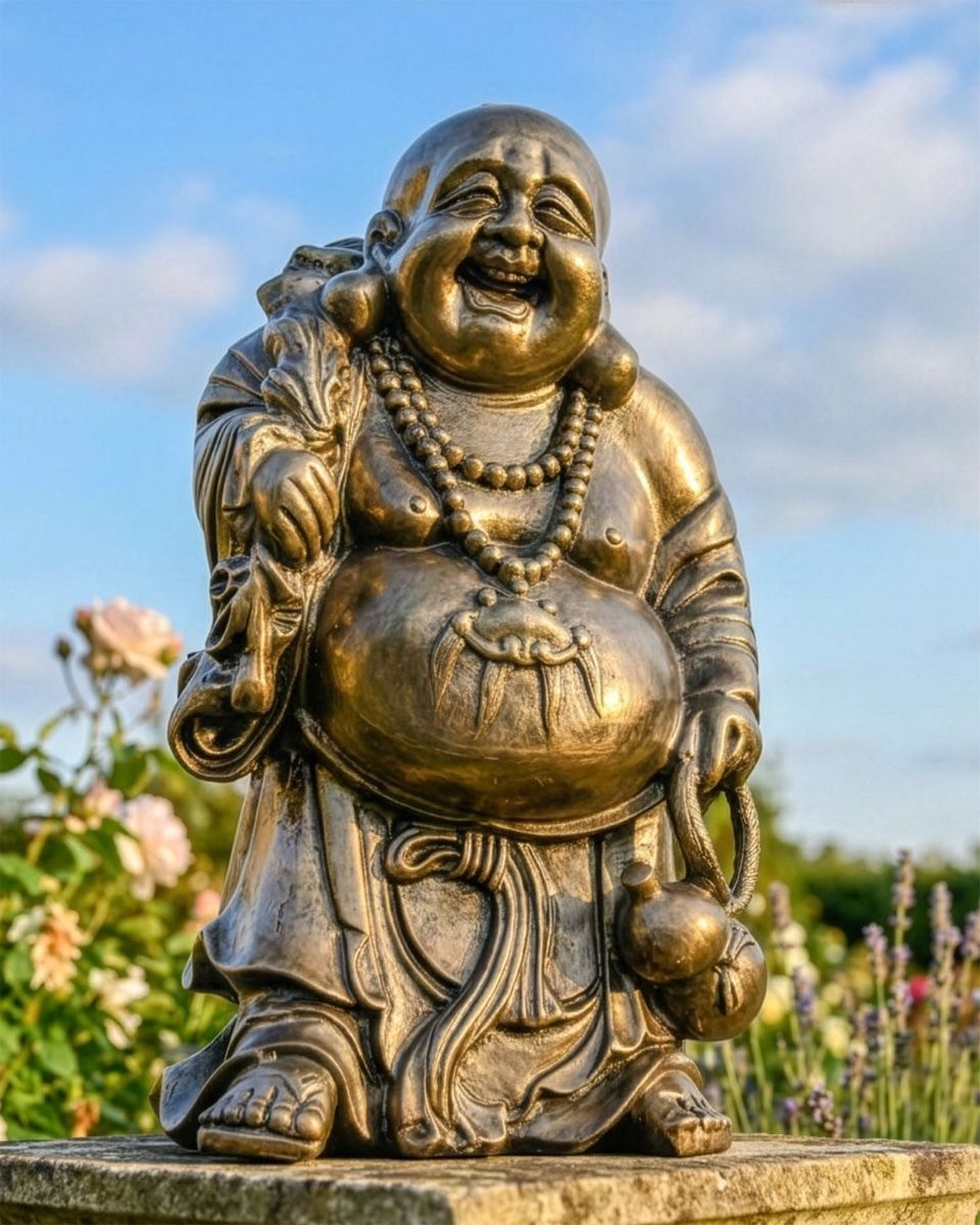 Happy Buddha Bronze Garden Sculpture Digital Illustration