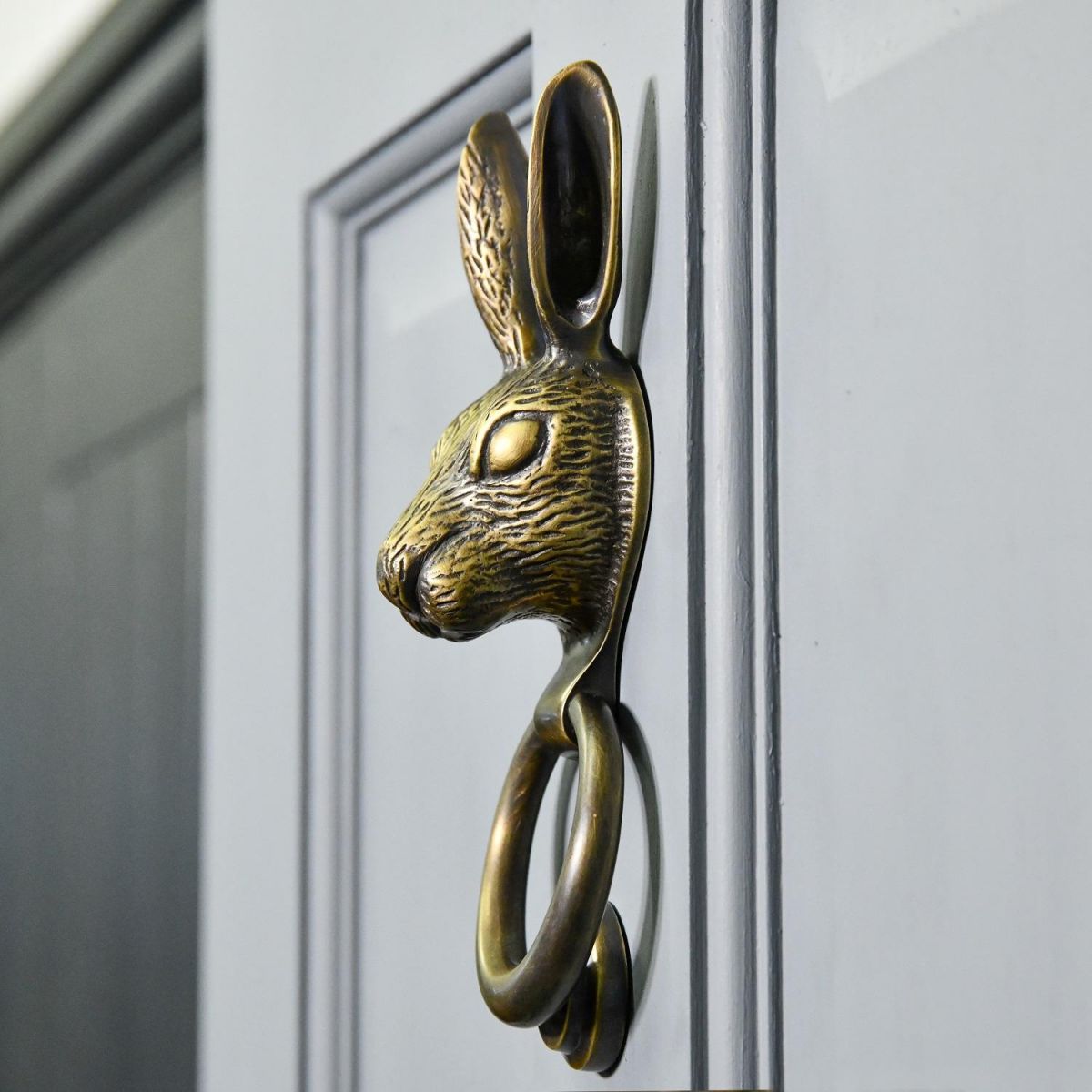 Side profile of Antique Brass Rabbit Door Knocker 