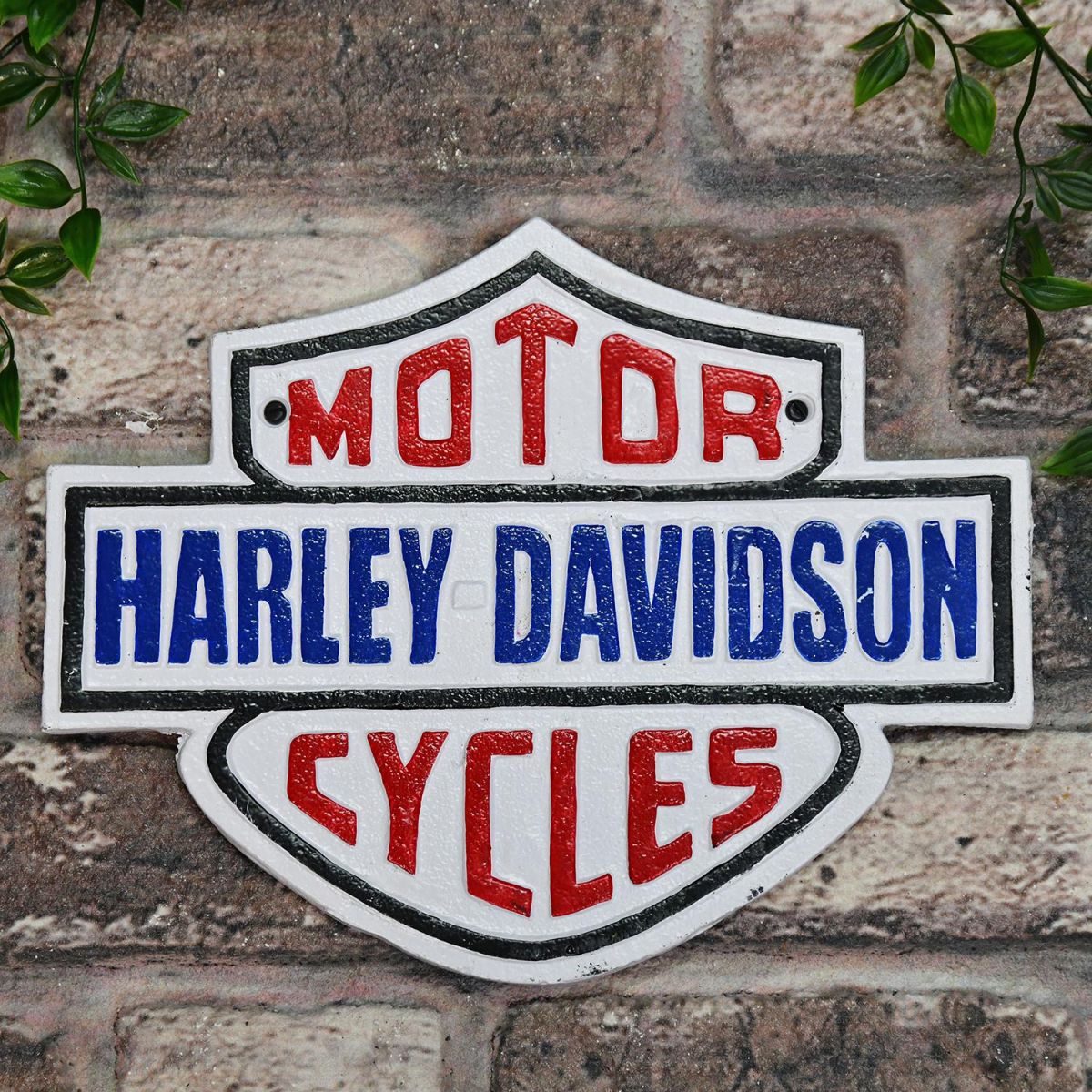 "Harley Davidson" Cycles Cast Automobilia Reproduction Sign in Situ on Brick Wall