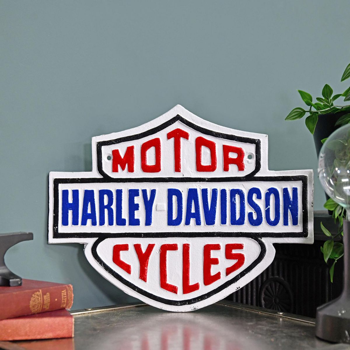 "Harley Davidson" Cycles Cast Automobilia Reproduction Sign in Situ