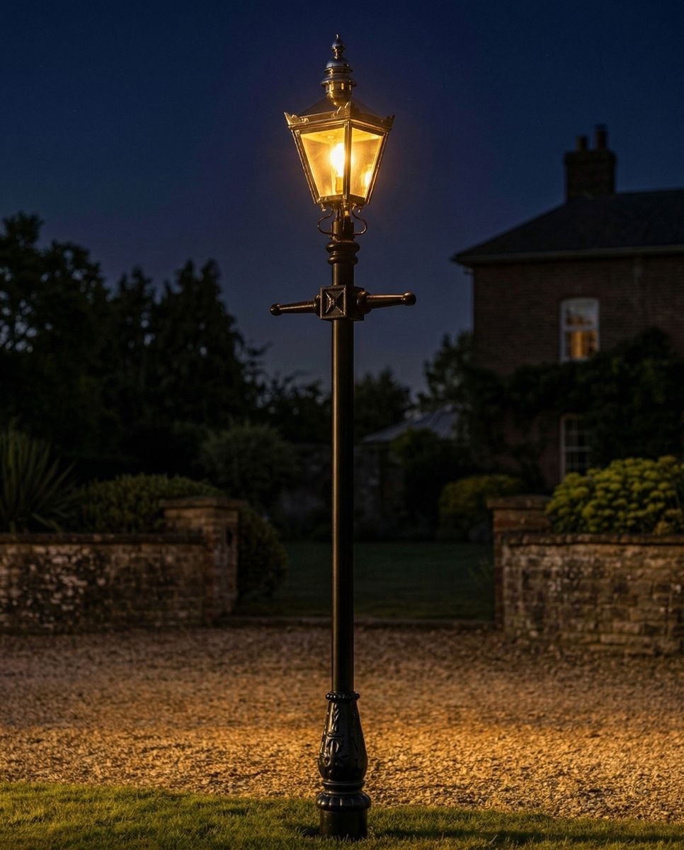 Harrogate Bright Chrome Lamp Post 2.25m digital illustration at night