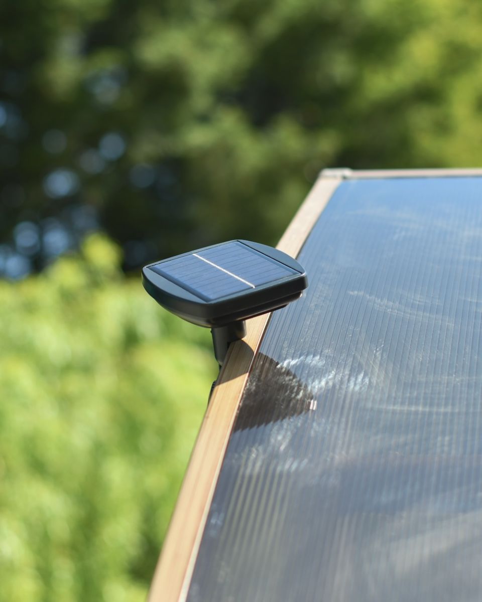 Close up of solar panel powering strip lights Close up of solar panel powering strip lights