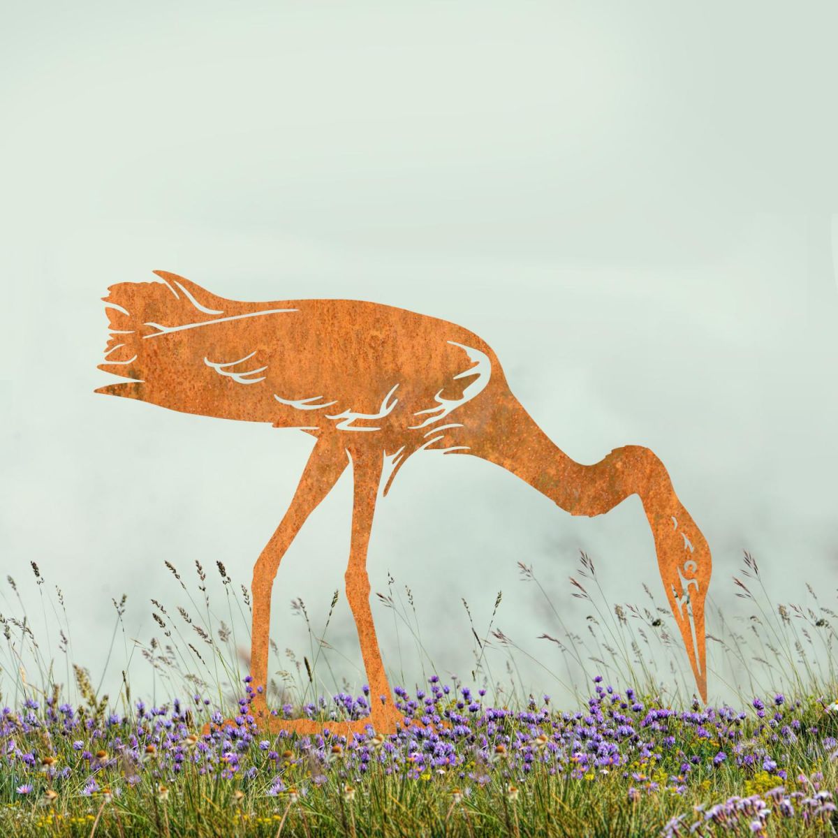 "Head Down" Heron Sheet Steel Silhouette in Rustic Finish