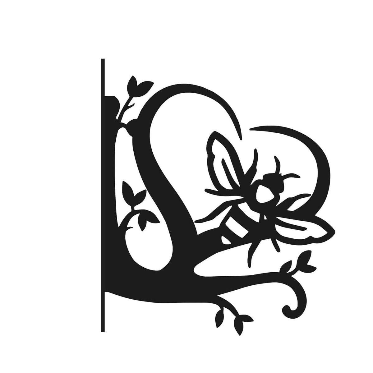 Heart & Bumble Bee Hanging Basket Bracket on White Background