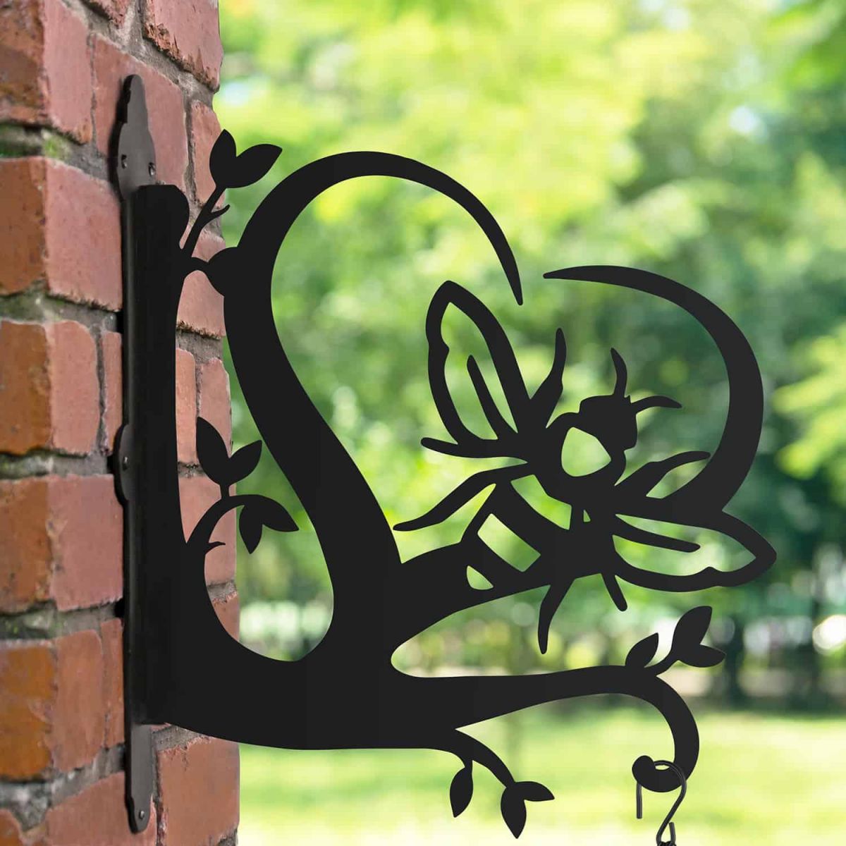 Hanging Basket Bracket with Heart & Bumble Bee Motif