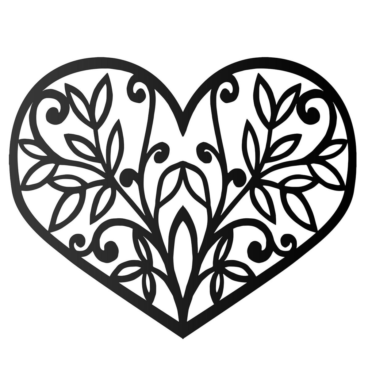 Flower Foliage Heart Wall Art in Black