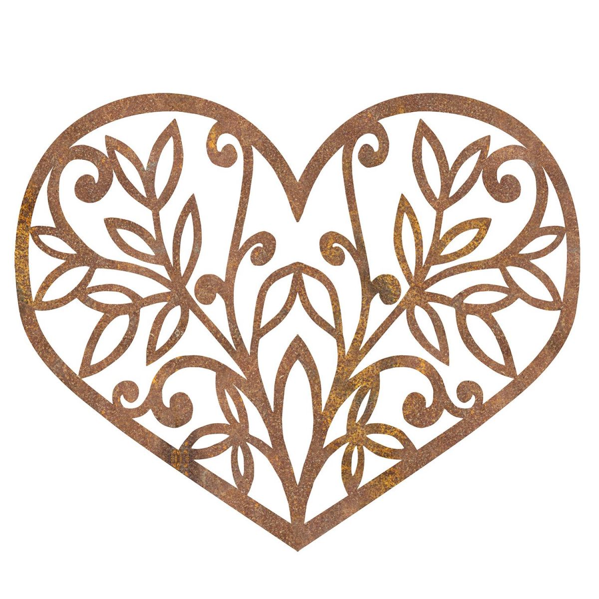 Flower Foliage Heart Wall Art in a Rustic Brown Finish