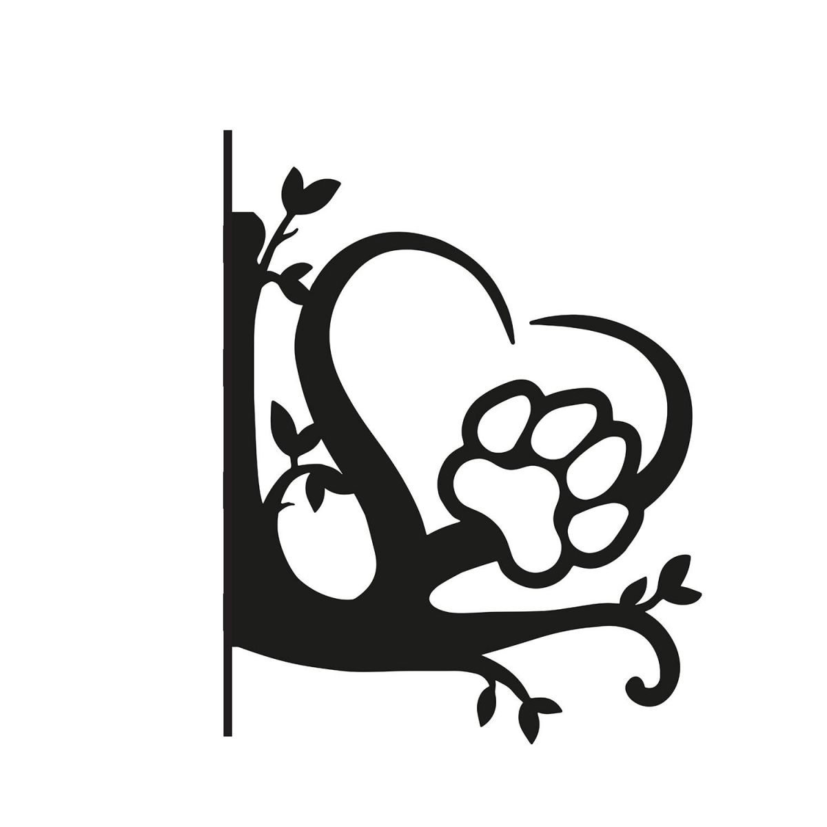 Heart & Paw Print Hanging Basket Bracket on White Background