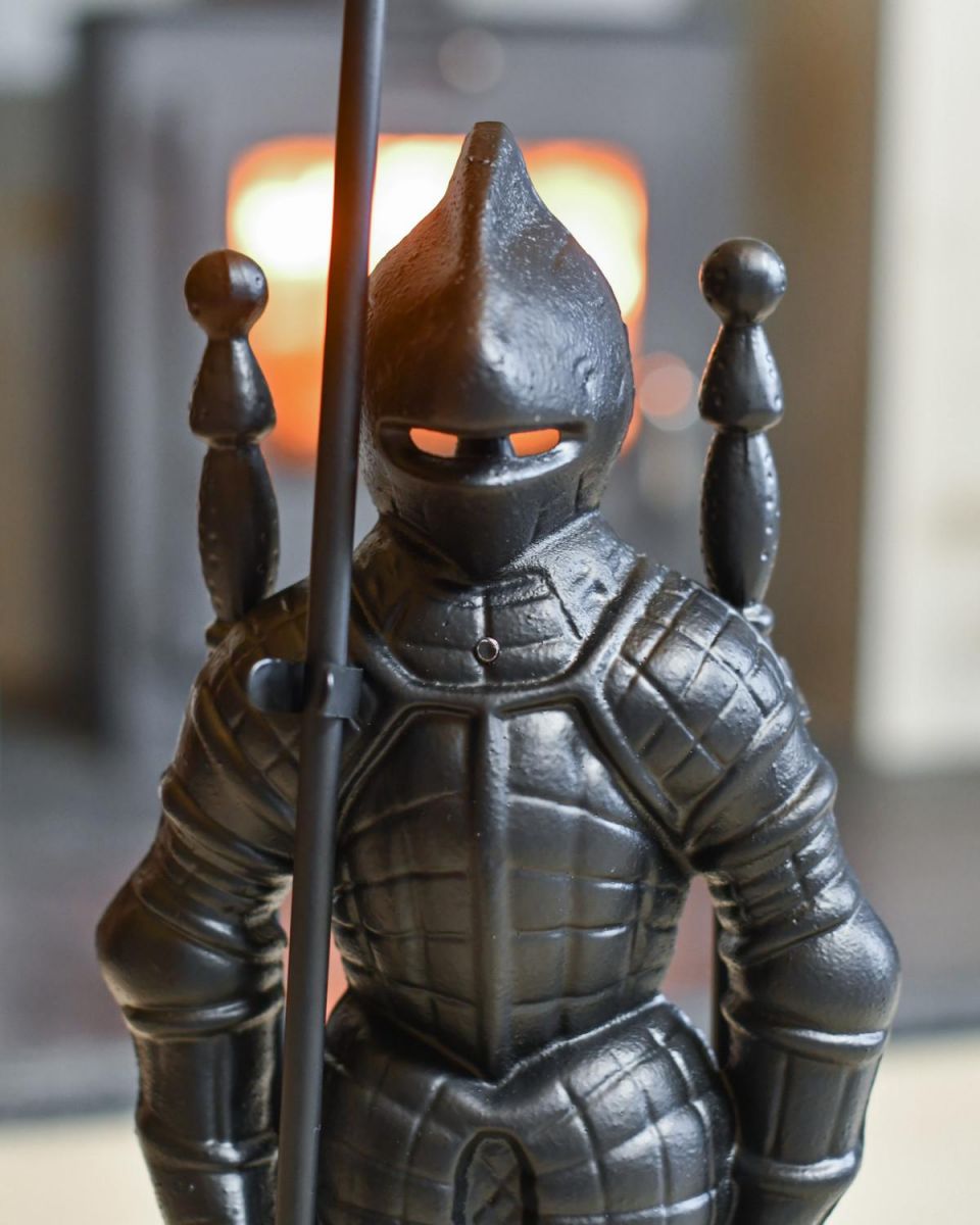 Close Up Of Heavy Duty Cast Iron "Black Knight" Companion Set Detailing