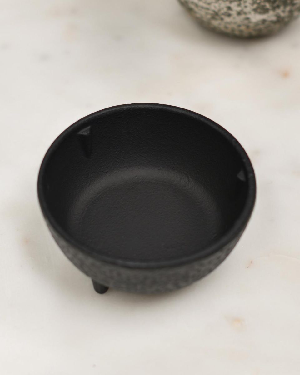 Close-Up of Heavy Duty Cast Iron Incense Burner in Black Without Lid