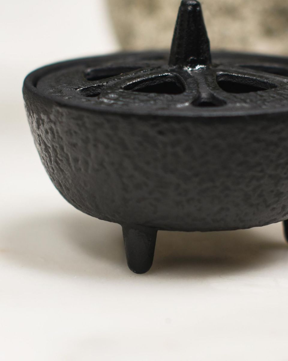 Close-Up of Black Finish on Heavy Duty Cast Iron Incense Burner