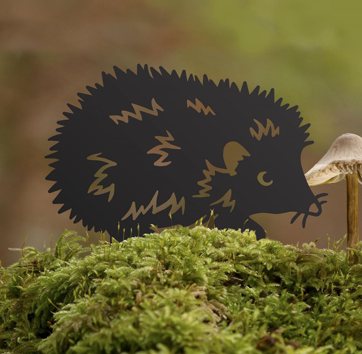 Hedgehog Iron Silhouette Facing Right in Situ Outdoors