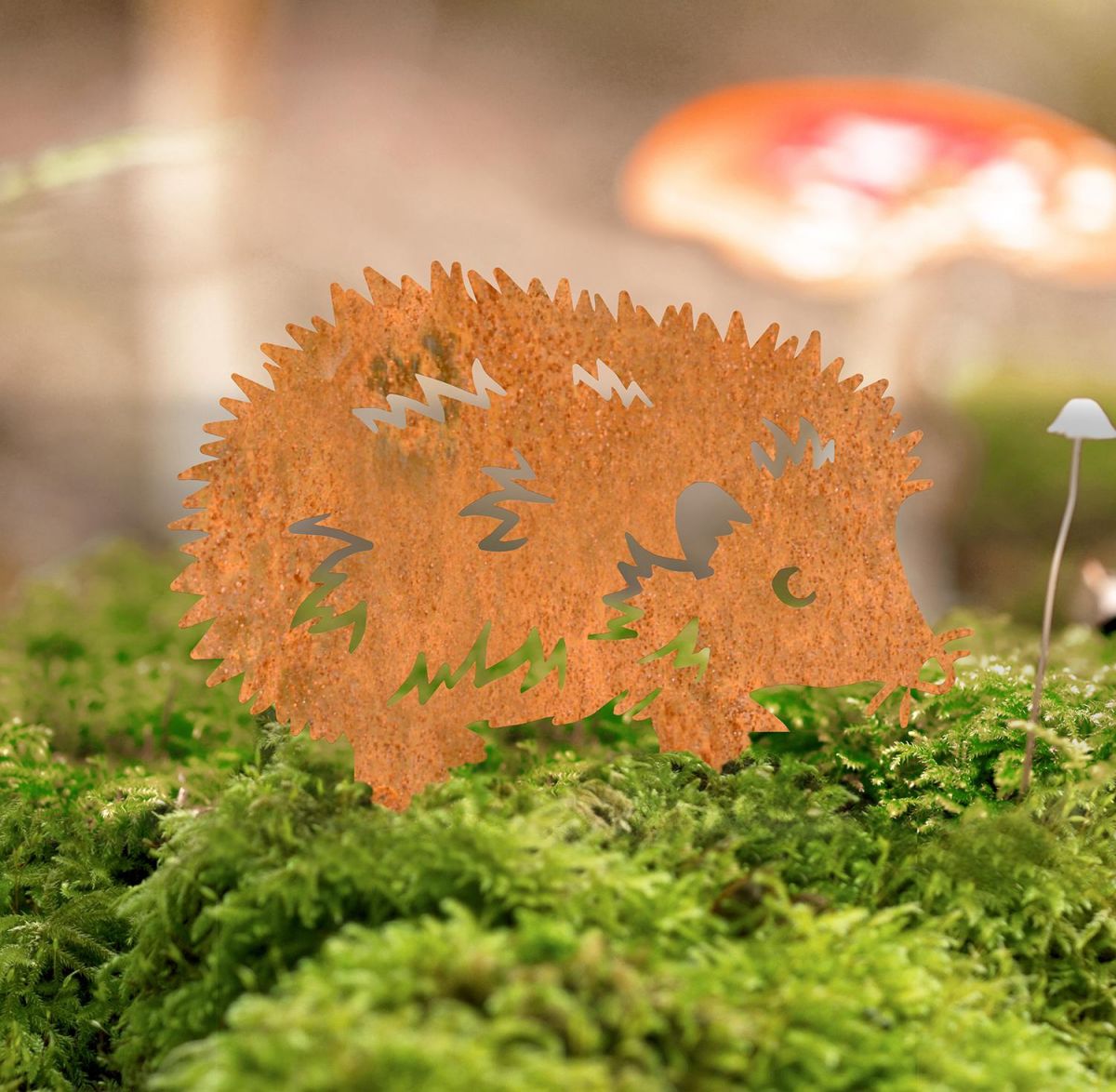 Hedgehog Iron Silhouette Facing Right in Situ Outdoors