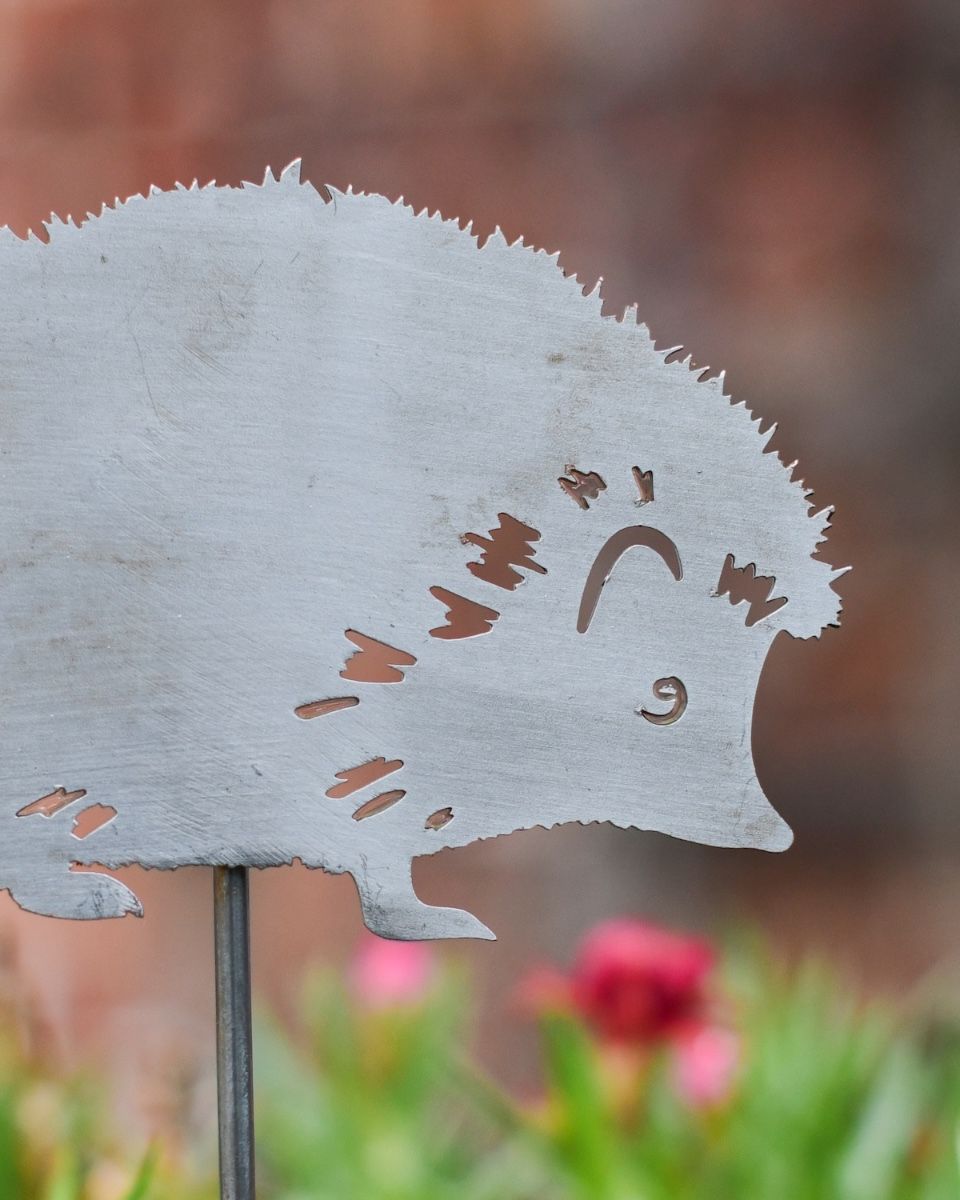 Hedgehog Artistic Plant Pot Spike - Set of Two close up