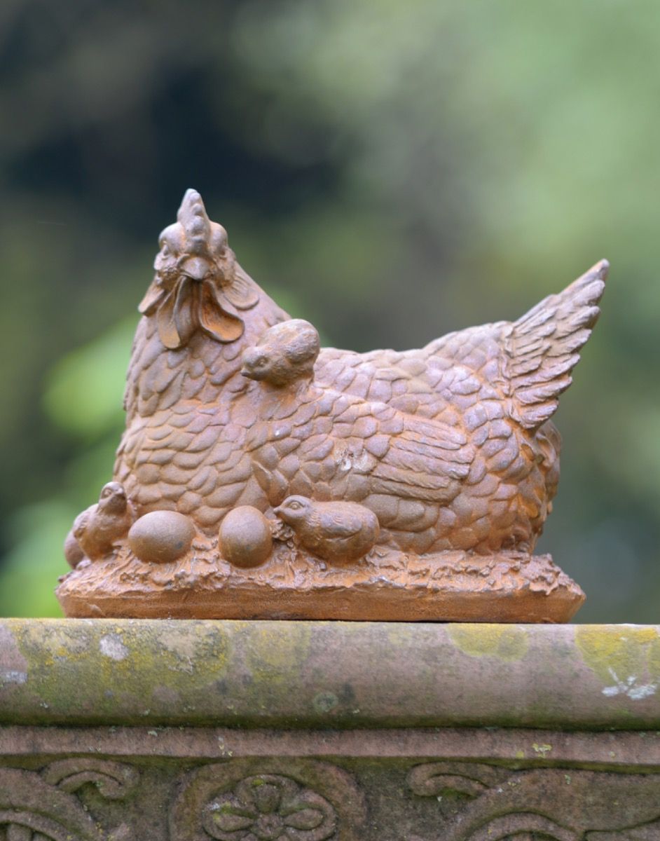 Cast Iron Hen & Chicks Garden Sculpture