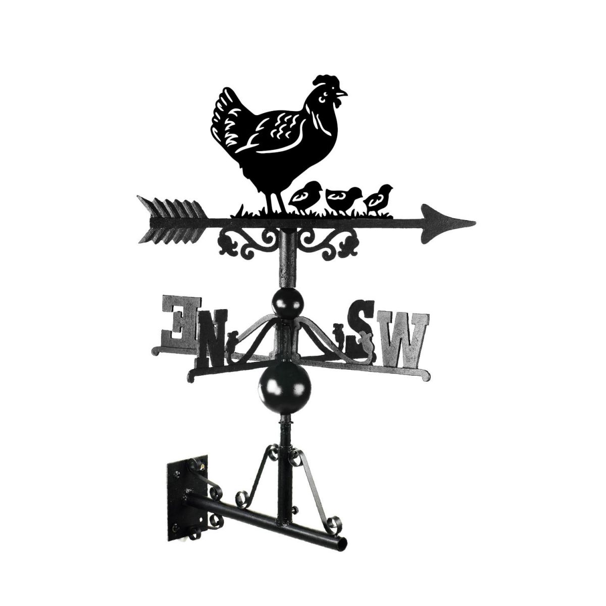 Hen & three chicks weathervane on white background