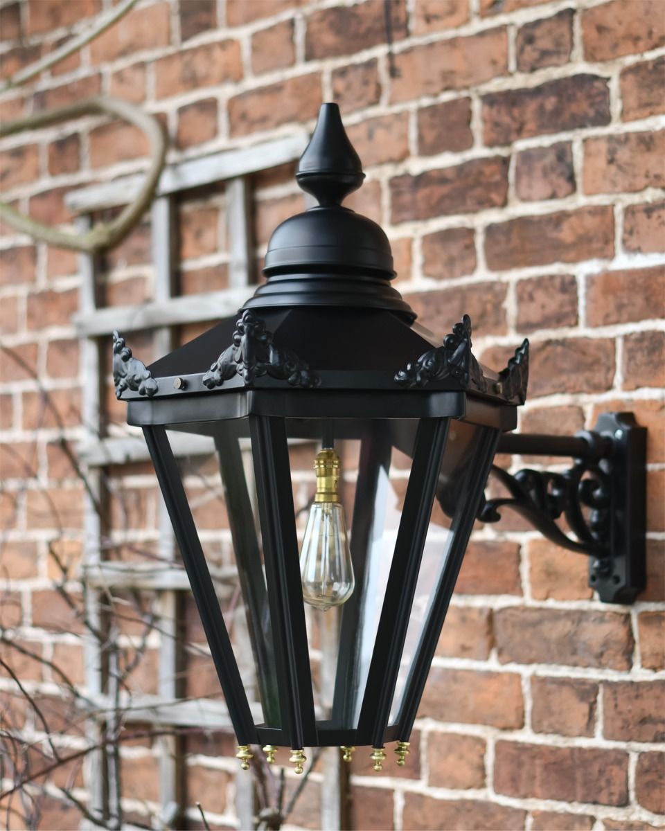 Black Hexagonal Lantern With Bracket 