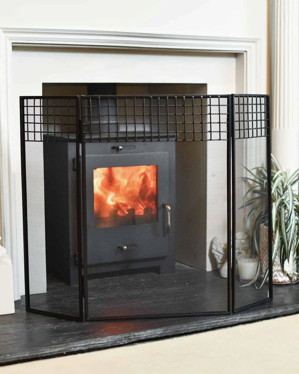 High Contemporary Three Fold Fire Guard in Situ