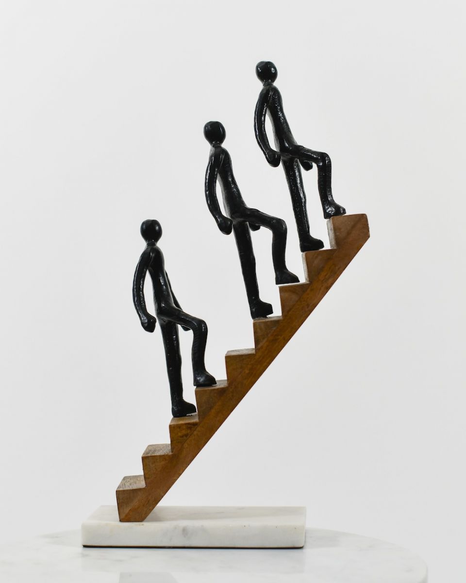 "The Higher you Climb" Aluminium, Mango Wood and Marble Sculpture - Black "The Higher you Climb" Aluminium, Mango Wood and Marble Sculpture - Black