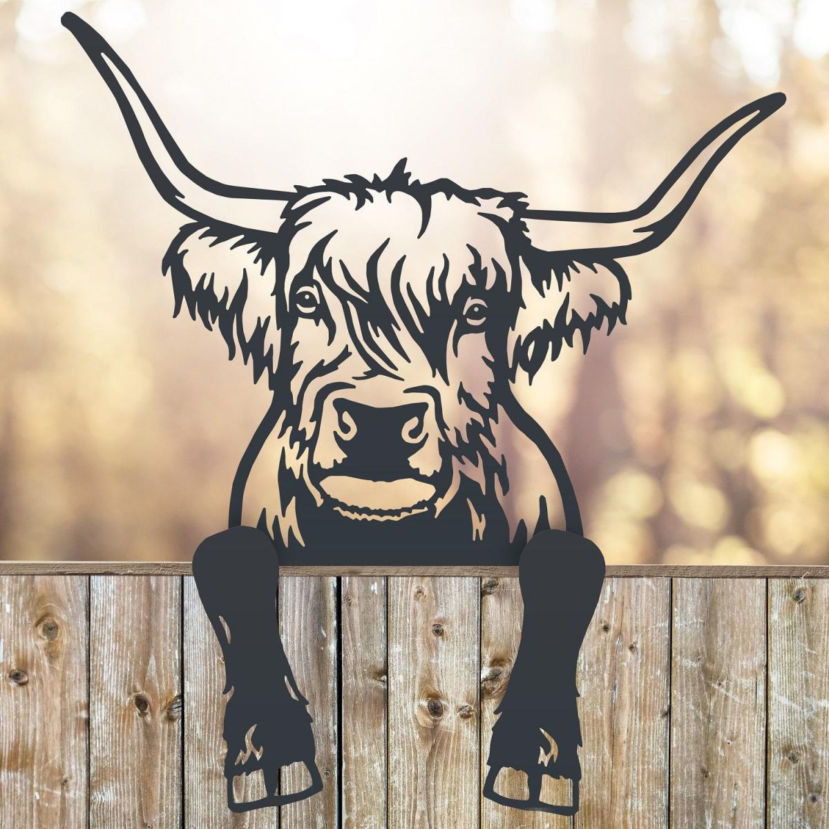 Highland Cow Black Fence Topper 