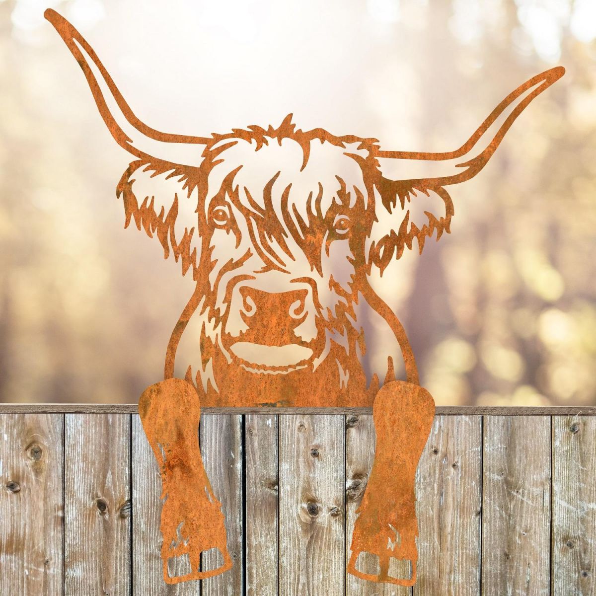 Highland Cow Fence Topper in Rustic