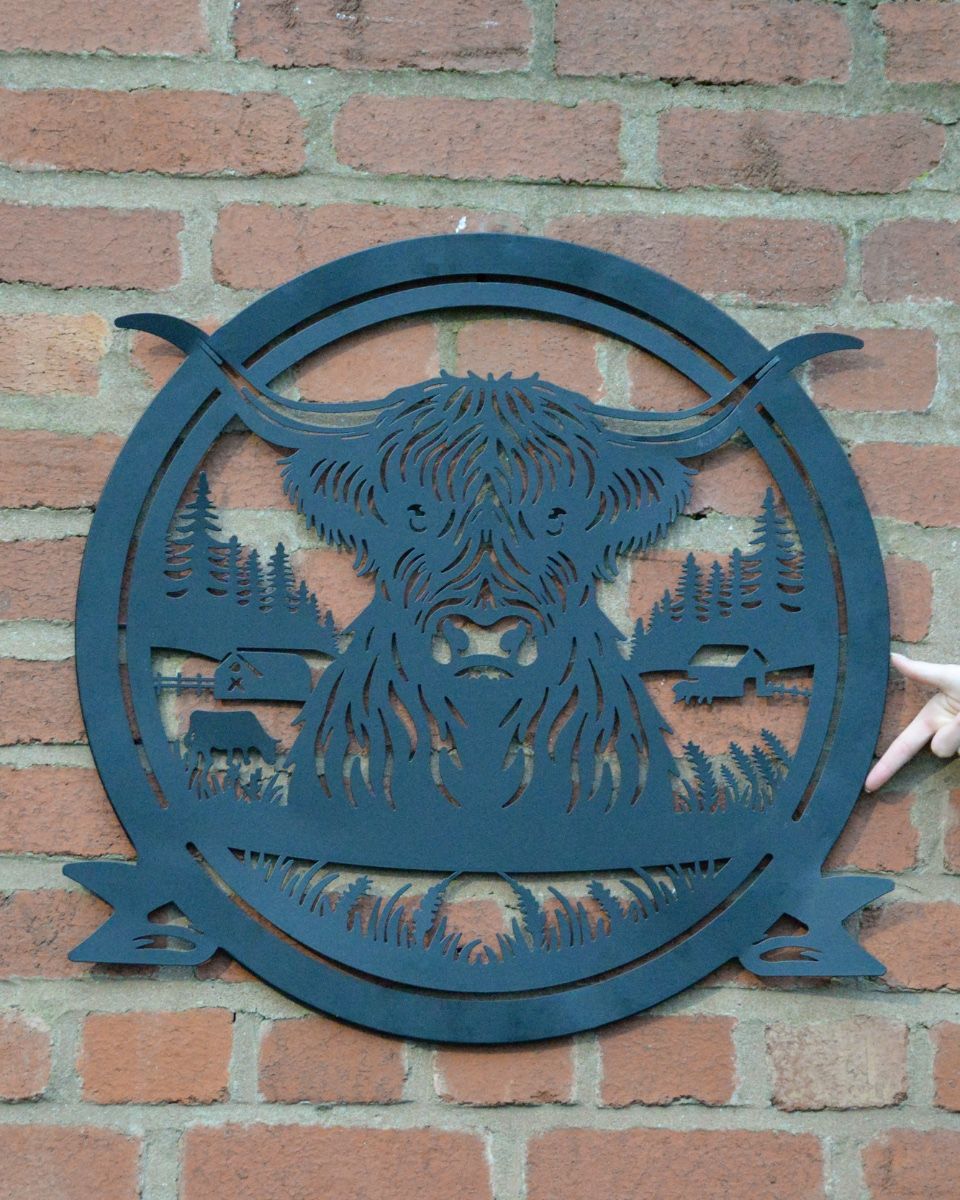 Highland Cow Profile Garden Wall Art to scale