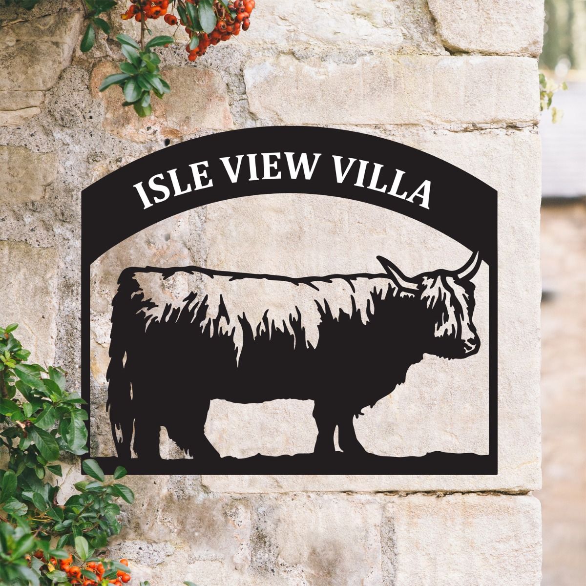 Highland Cow Steel House Name Sign 