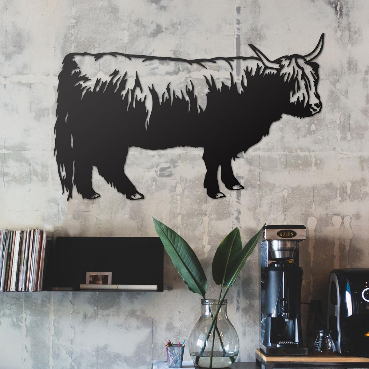 Highland Cow Steel Wall Art in a Modern Home Highland Cow Steel Wall Art in a Modern Home